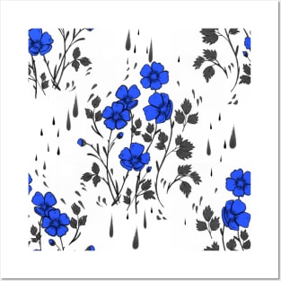 White and Blue Flower Pattern Posters and Art